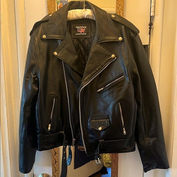 Men’s leather motorcycle jacket Allstate size 44 - Picture 1 of 8